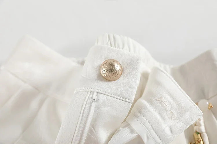 Chinese Style Jacquard Wide Leg Satin Pants – Women